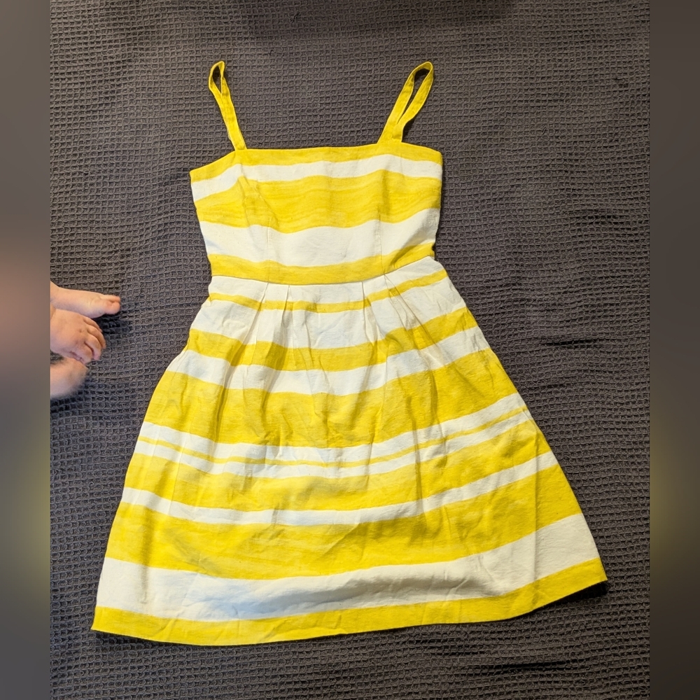 LOFT Yellow and White Striped Dress